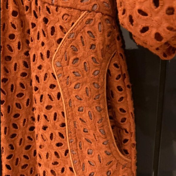 JOHANNA ORTIZ Magical Discipline Burnt Orange Eyelet Cotton Dress Size US 2 NWT - Picture 10 of 12